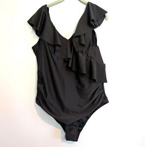 Women's Black One-Piece Swimsuit with Ruffles Size 3XL